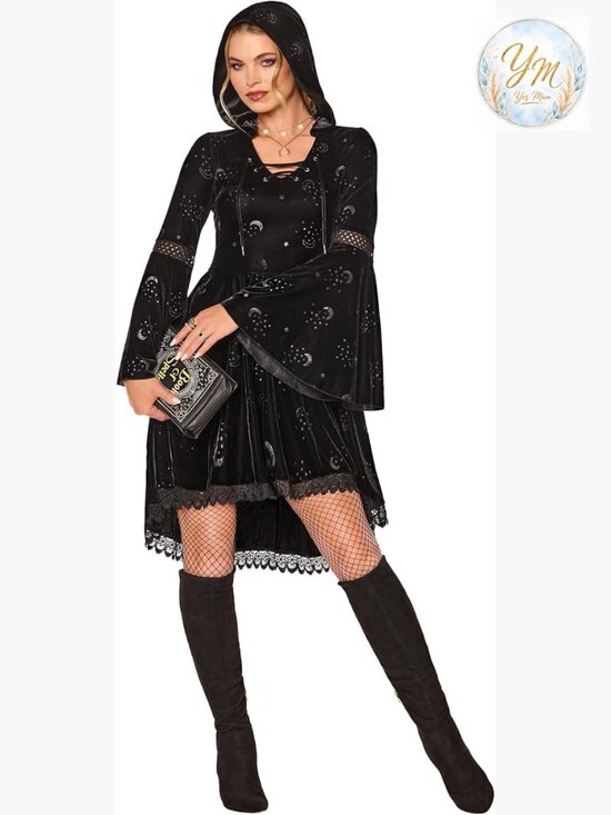 Other - Witch Fantasy Hooded Velvet Dress with Hood for Halloween